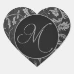 Silber des Monogramm-M und schwarzes Damast-Hochze Aufkleber