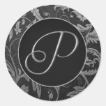 Silber des Monogramm-P und schwarzes Damast-Hochze Aufkleber
