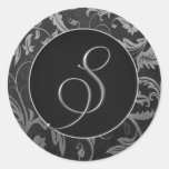 Silber des Monogramm-S und schwarzes Damast-Hochze Sticker