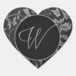 Silber des Monogramm-W und schwarzes Damast-Hochze Stickers