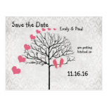 Silberne Damast-Geißblatt-Vögel Save the Date Postkarten