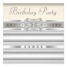 Silberne Diamant-weißes Elfenbein-Creme-Geburtstag Individuelle Einladungskarten