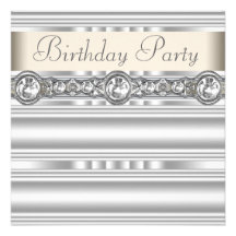 Silberne Diamant-weißes Elfenbein-Creme-Geburtstag Personalisierte Ankündigungskarte