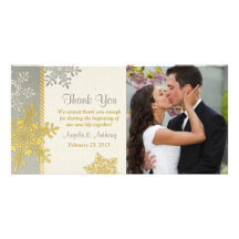 Silberne Goldschneeflocke-Winter-Hochzeit danken I Photo Karten Vorlage