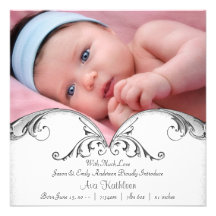 Silberne weiße Baby-Foto-Geburts-Mitteilung Personalisierte Ankündigungen