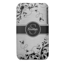 SILBERNER SCHWARZER WIRBEL IHR MONOGRAMM iPhone 3 Case-Mate HÜLLEN