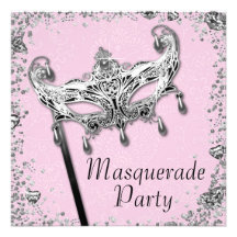 Silbernes Confetti-Rosa-Schwarz-Maskerade-Party Personalisierte Ankündigungskarten