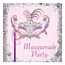 Silbernes Confetti-Rosa-Schwarz-Maskerade-Party Ankündigungskarten
