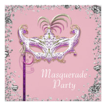 Silbernes Confetti-Rosa-Schwarz-Maskerade-Party Personalisierte Einladungskarten