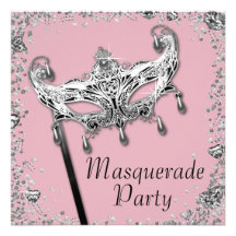 Silbernes Confetti-Rosa-Schwarz-Maskerade-Party Individuelle Ankündigungskarte