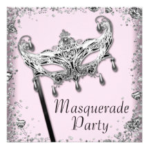 Silbernes Confetti-Rosa-Schwarz-Maskerade-Party Individuelle Ankündigskarten