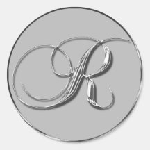 Silbernes formales Siegel des Hochzeits-Monogramm- Runder Sticker