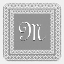 Silbernes Grau-und weißesverziertes Monogramm Aufkleber