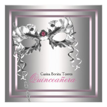 Silbernes rosa schwarzes Maskerade-Party Einladung