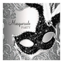 Silbernes schwarzes Masken-Maskerade-Party Individuelle Einladungskarten