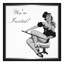 Silbernes schwarzes u. weißes Art-Pin-up-Girl 5 Personalisierte Einladungskarten
