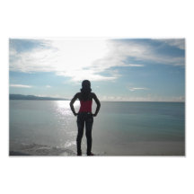 Silhouette einer Frau im Sonnenuntergang Photographischer Druck
