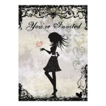 Silhouette Teen Girl and Heart Birthday Invitation