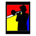 Silhouette Trombonespieler, mondrian Artkunst Postkarte