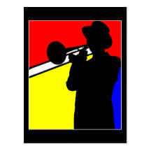 Silhouette Trombonespieler, mondrian Artkunst Postkarte