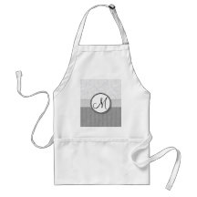 Silver Snow Floral Wisps & Stripes with Monogram Aprons