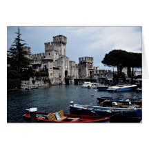 Sirmione Schloss, Südseite, See Garda, Italien Grußkarte