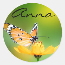 Sitzender hübscher kleiner Schmetterling auf einer Runde Sticker