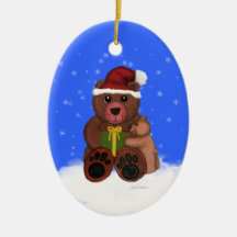 Sitzender WeihnachtsTeddybär mit CUB-Verzierung Ornamente