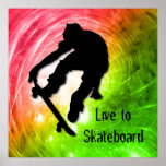 Skateboarding in einem psychedelischen Wirbelsturm Poster