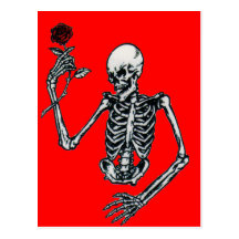 Skelett mit Rosen-Postkarte