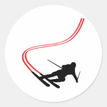 Ski fahrende rote Bahn des abschüssigen Skis Runder Sticker