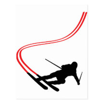 Ski fahrende rote Bahn des abschüssigen Skis Postkarte