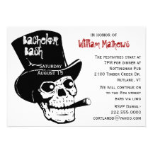 Skull in Top Hat Bachelor Party Invitation