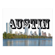 Skyline Austins Texas mit Austin im Himmel Postkarte