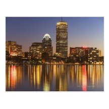 Skyline USA, Massachusetts, Boston an Dämmerung 2 Postkarte