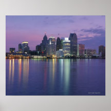 Skyline USA, Michigan, Detroit, Nacht Posterdruck