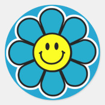 Smiley-Blumen-Aufkleber (blau)