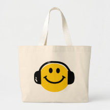 Smiley mit Kopfhörern Leinentasche