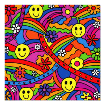 Smiley-Regenbogenund Blumehippy-Muster Kunstfotos