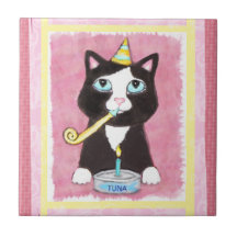 Smokings-Geburtstags-Katze CeramicTile/Trivet Keramikfliese