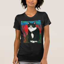 Smokings-Katzen-Buntglas-Entwurfs-Kunst-T-Shirt