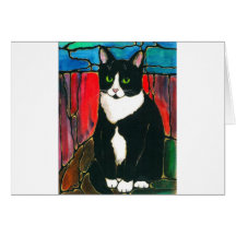 Smokings-Katzen-Buntglas-Entwurfs-Kunst-T-Shirt Grußkarten