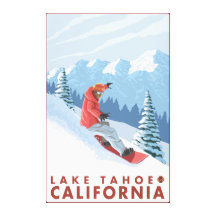 Snowboarder-Szene - Lake Tahoe, Kalifornien Galerie Faltleinwand