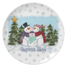 Snowman-Familie Joyeux Weihnachten-Platte Flache Teller