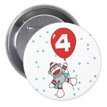 Socken-Affe-4. Geburtstag Button