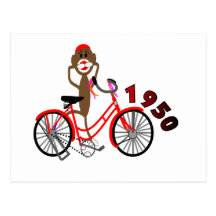 Socken-Affe% Fünfzigerjahre Fahrrad-Zeichnen--Einz Postkarten