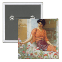 Sommer-Blumen durch John William Godward Anstecknadelbuttons