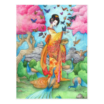 Sommer Maiko Geisha-Schmetterlings-Pfau-Kunst-Post