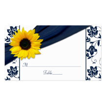 Sonnenblume-Marine-Damast-Blumenhochzeits-Platzkar Visitenkarten Vorlage