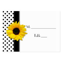 Sonnenblume-Schwarz-weiße Polka-Punkt-Hochzeits-Pl Visitenkarte